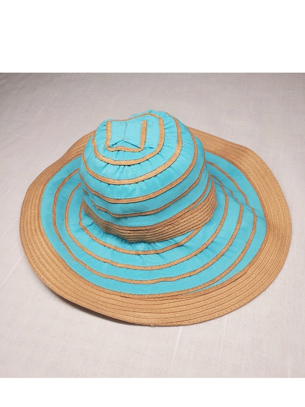 Panama Jack Women's Turquoise Striped Floppy Beach Hat Sun Hat Horse Race Hat